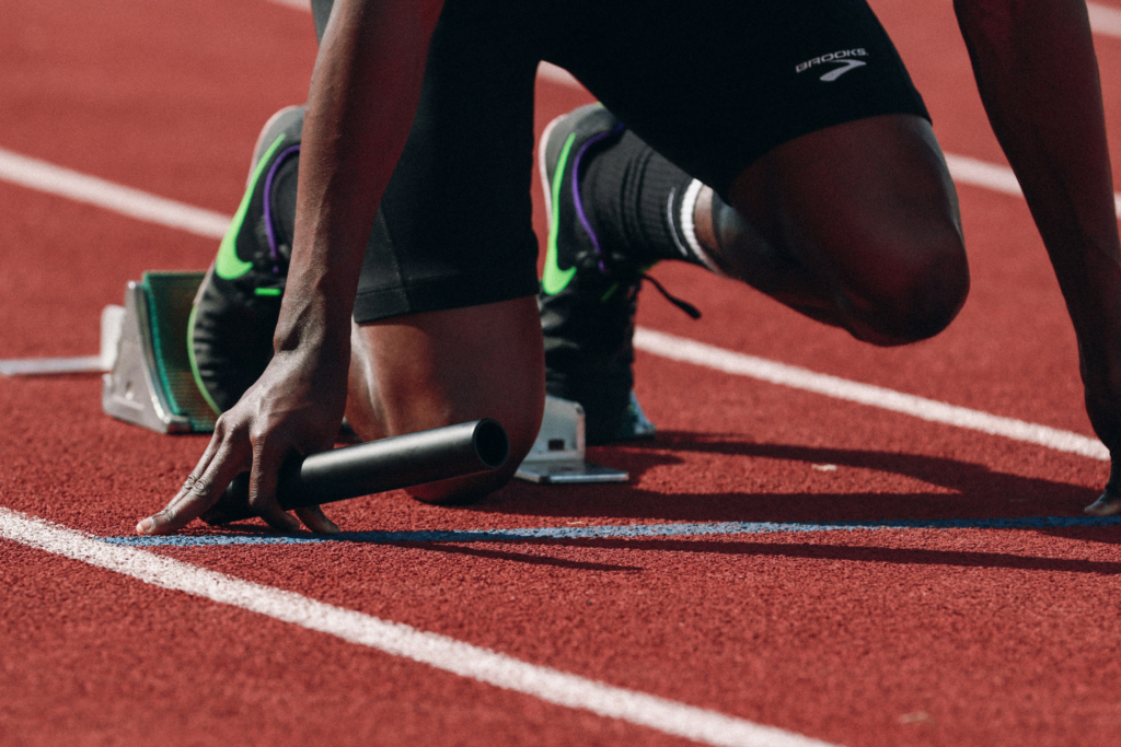 Track athlete preparing to sprint